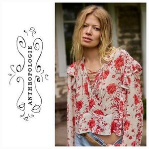 NEWWTAGS Anthropologie Maeve Long-Sleeve Ruffled Sheer Blouse SIZE XXS